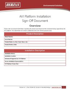 AVI Series Install Sign-Off Document