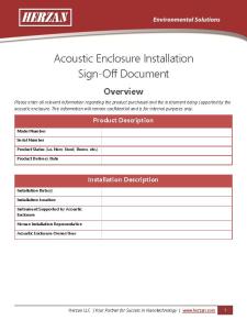 Acoustic Enclosure Installation Sign-Off Document